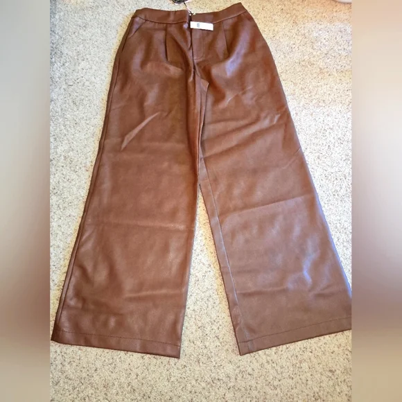 NWT, Anthropologie, Avec Les, Filles, Brown, Faux Leather pants, Size 10 - Picture 3 of 6